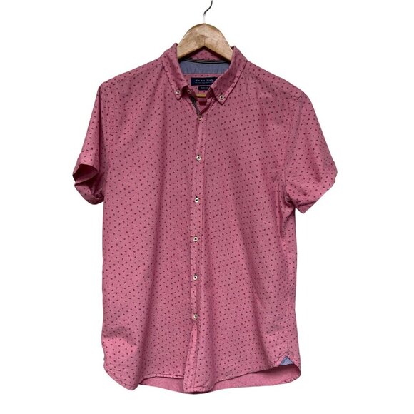 Zara Man Pink Slim Fit Collared Button Front Short Sleeve Shirt Men's Large - Picture 1 of 7